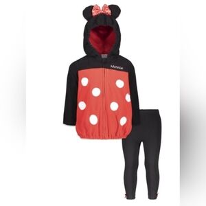Disney Minnie Zip Up Fleece Jacket And Black Leggings Size 2T New